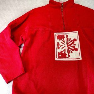Vintage COLDWATER CREEK XXL Red Y2K Faded Snowflake Holiday Half Zip Sweater